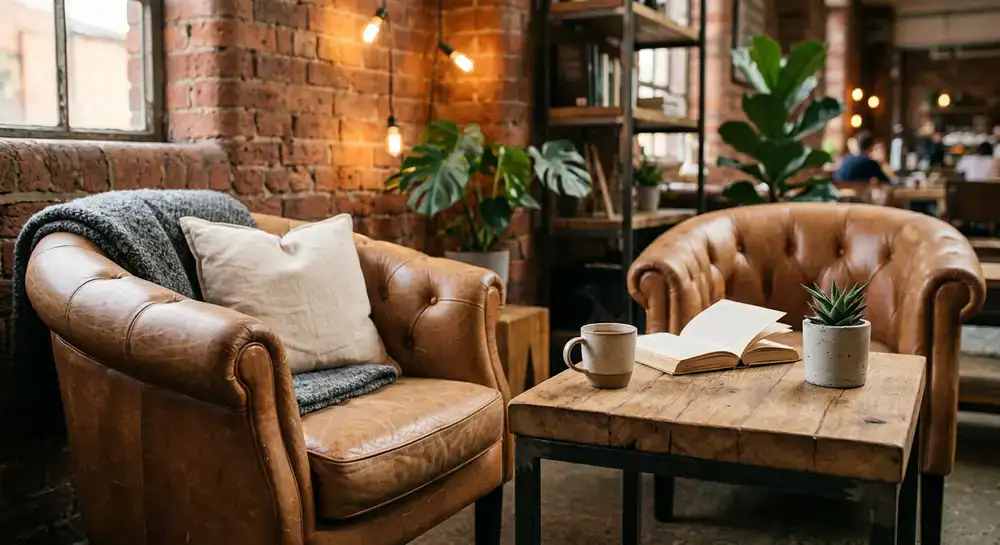 Close up of warm lighting and comfortable seating