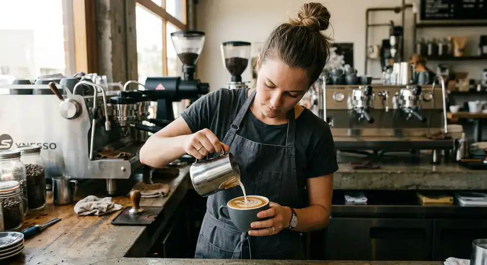 Barista demonstrating a milk pour for latte art